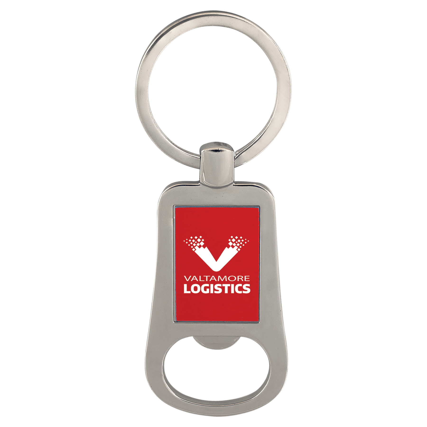 Silver/Red 2 1/8" Laserable Bottle Opener Keychain