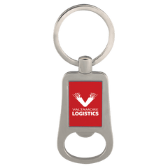 Silver/Red 2 1/8" Laserable Bottle Opener Keychain