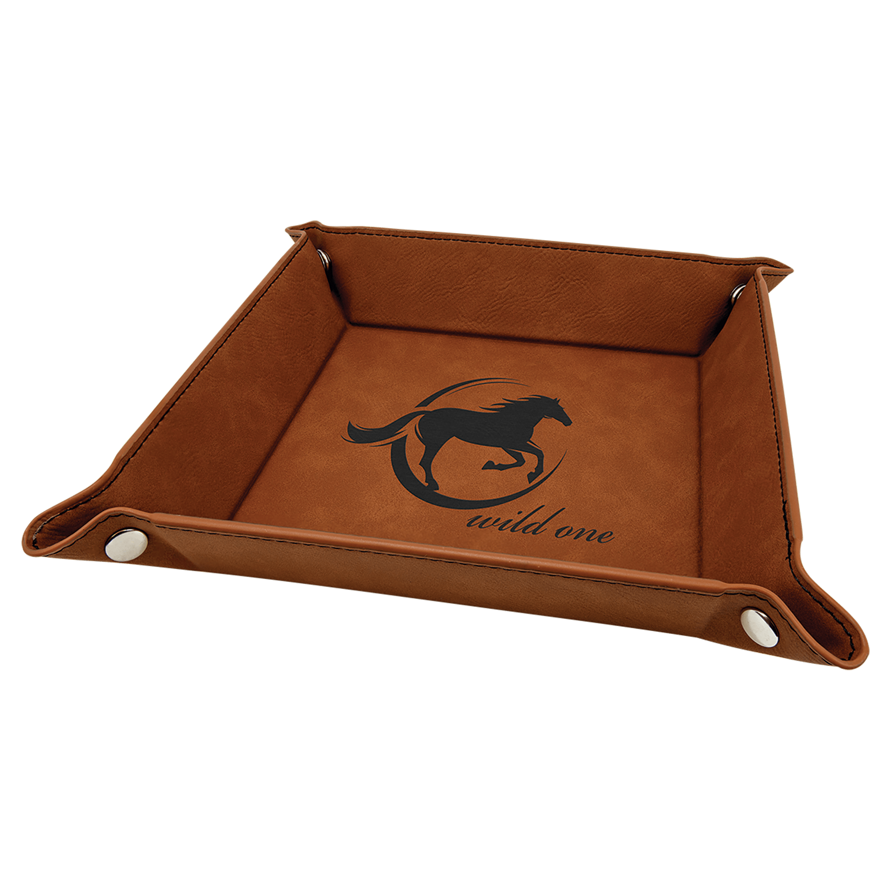 Rawhide 6" x 6" Laserable Leatherette Snap Up Tray with Silver Snaps