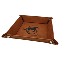 Rawhide 6" x 6" Laserable Leatherette Snap Up Tray with Silver Snaps