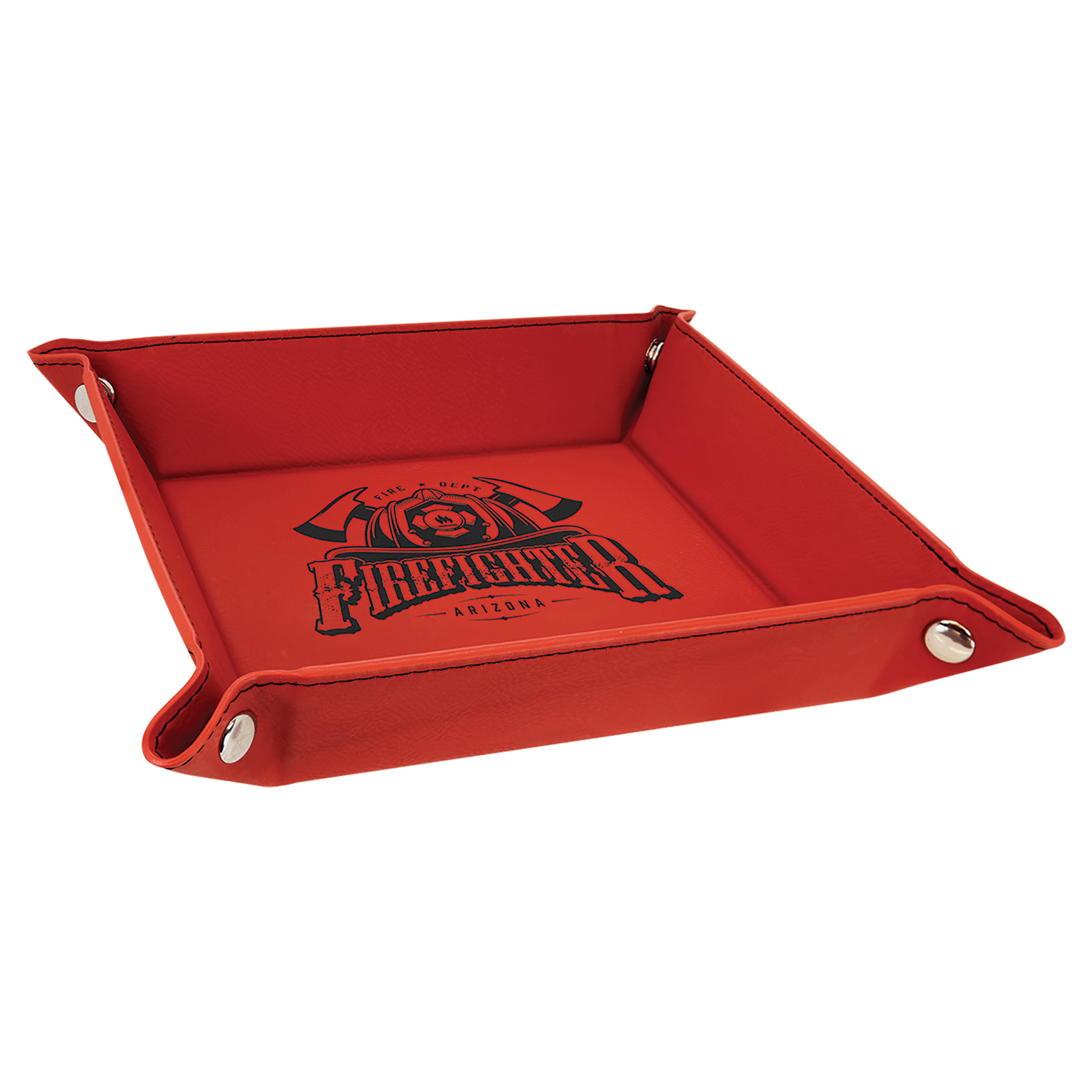 Red 6" x 6" Laserable Leatherette Snap Up Tray with Silver Snaps