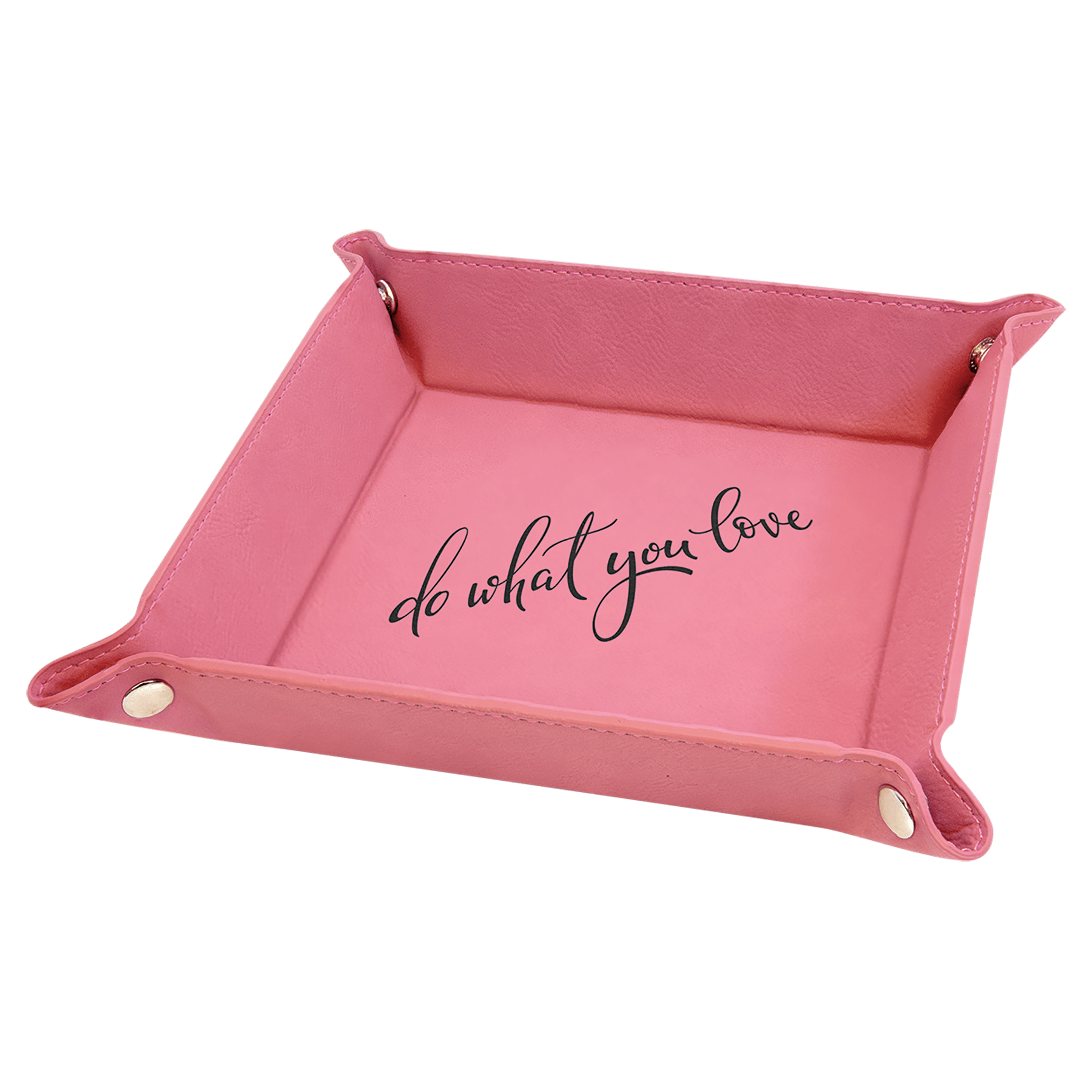 Pink 6" x 6" Laserable Leatherette Snap Up Tray with Silver Snaps