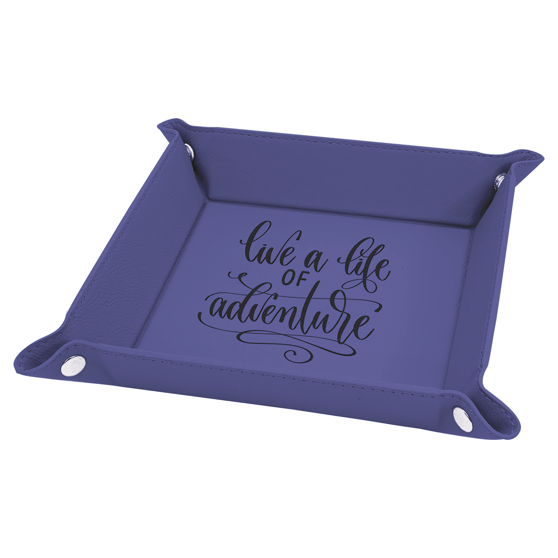 Purple 6" x 6" Laserable Leatherette Snap Up Tray with Silver Snaps