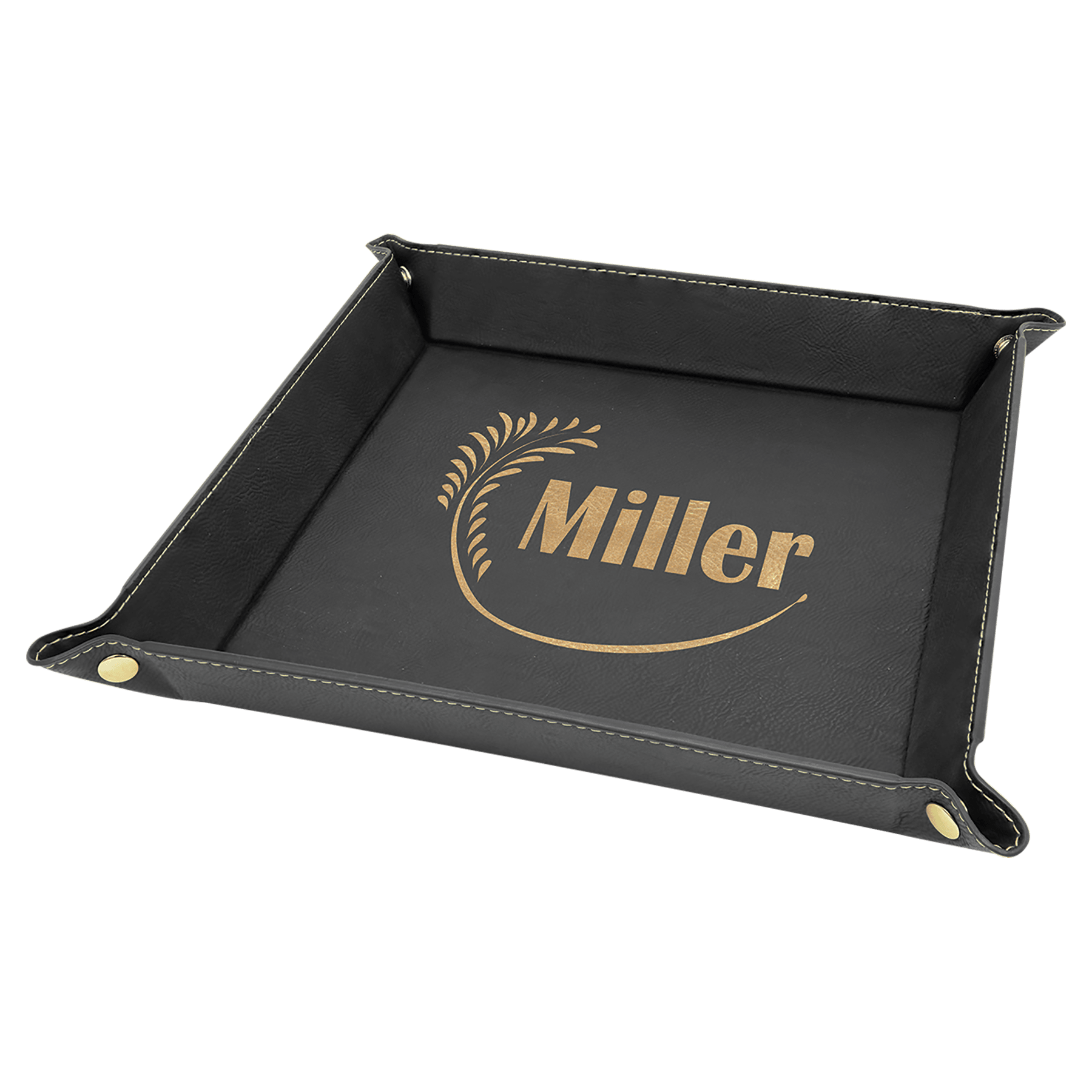 Black/Gold Laserable Leatherette Snap Up Tray with Gold 9" x 9" Snaps