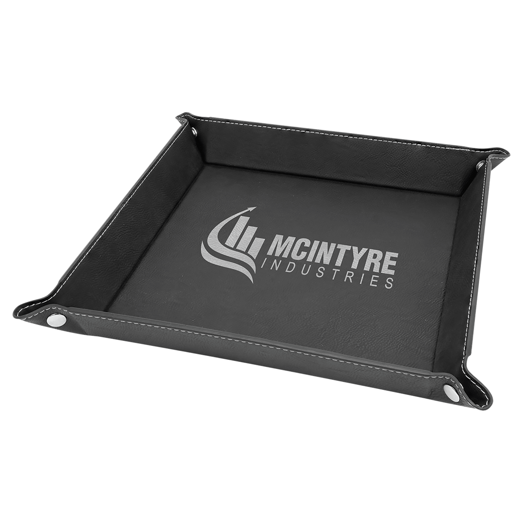 Black/Silver Laserable Leatherette Snap Up Tray with Silver 9" x 9" Snaps