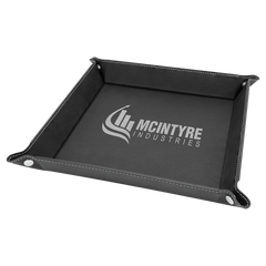 Black/Silver Laserable Leatherette Snap Up Tray with Silver 9" x 9" Snaps