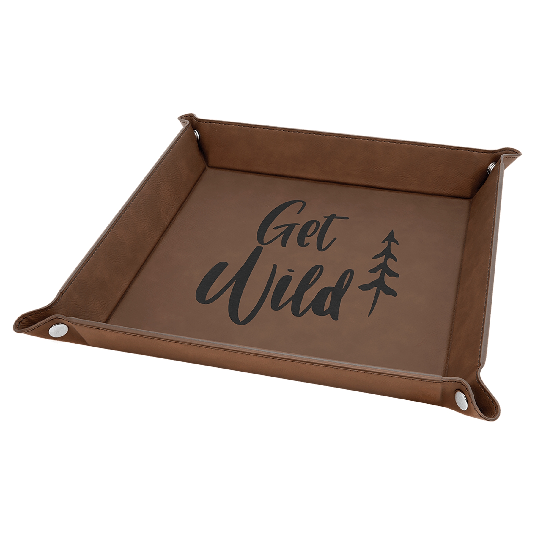 Dark Brown Laserable Leatherette Snap Up Tray with Silver 9" x 9" Snaps