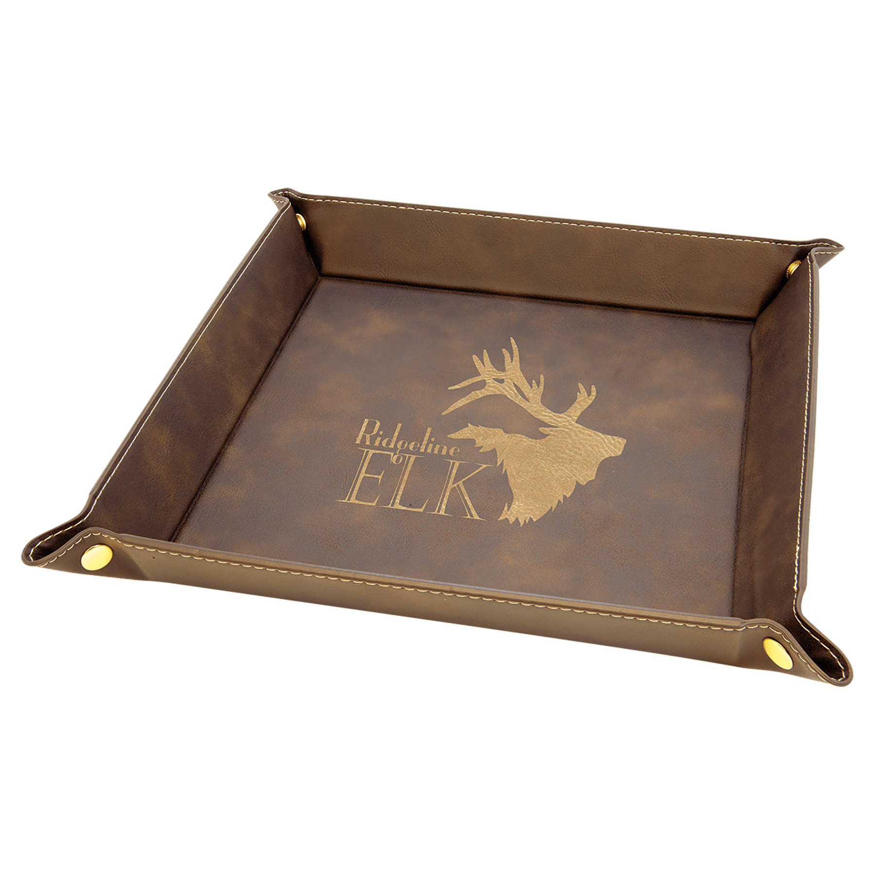 Rustic/Gold Laserable Leatherette Snap Up Tray with Gold 9" x 9" Snaps