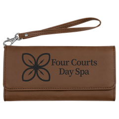 Dark Brown 7 1/2" x 4" Laserable Leatherette Wallet with Strap