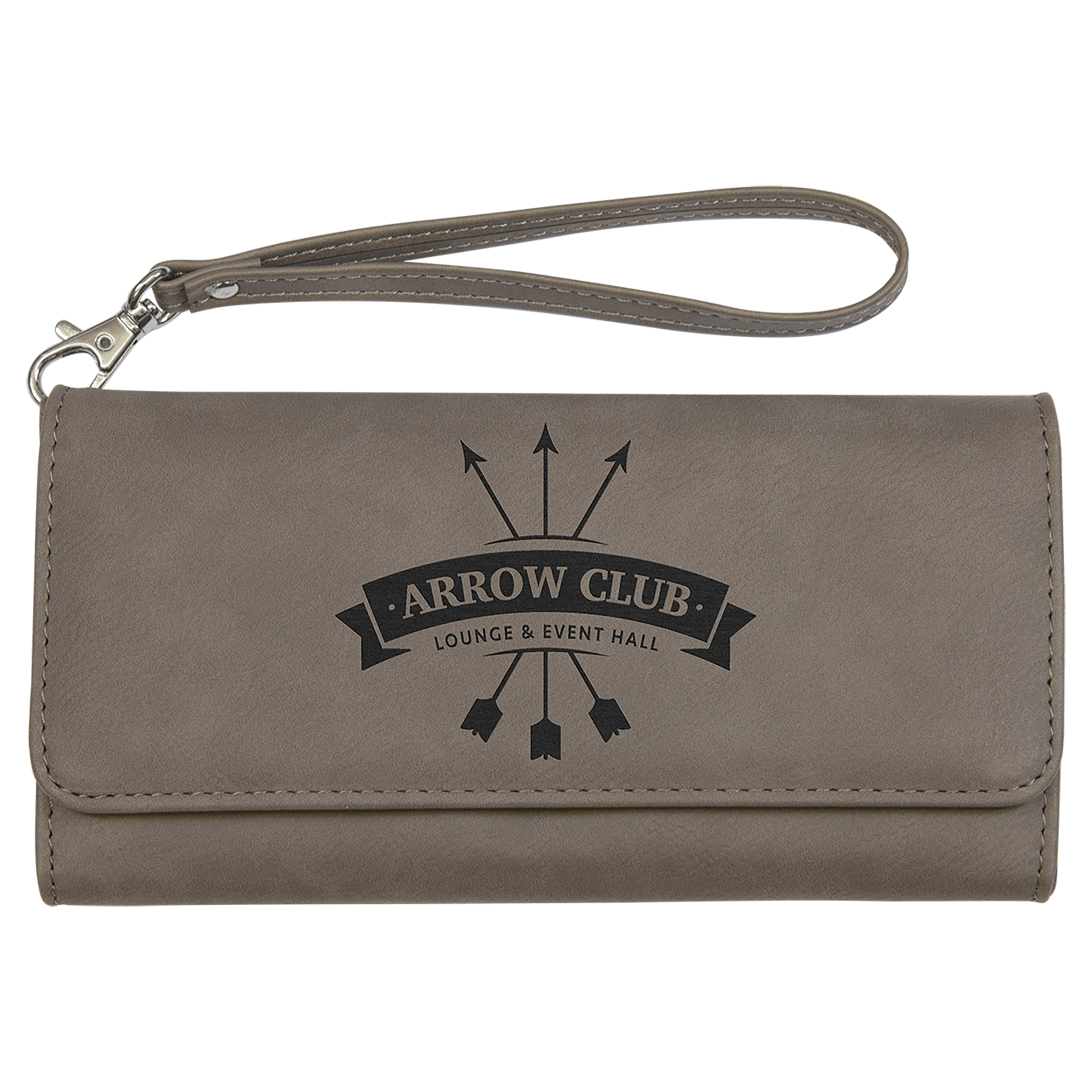 Gray 7 1/2" x 4" Laserable Leatherette Wallet with Strap