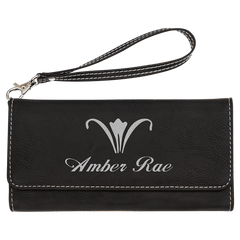 Black/Silver 7 1/2" x 4" Laserable Leatherette Wallet with Strap