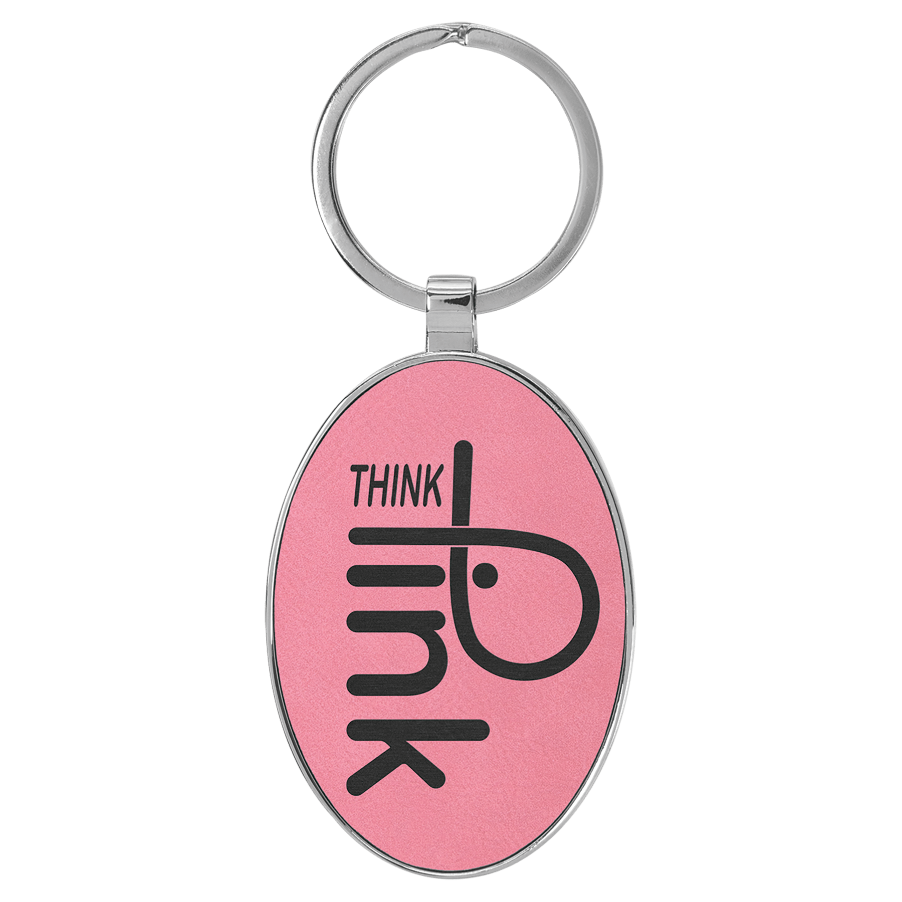 Pink 3" x 1 3/4" Laserable Leatherette/Metal Oval Keychain
