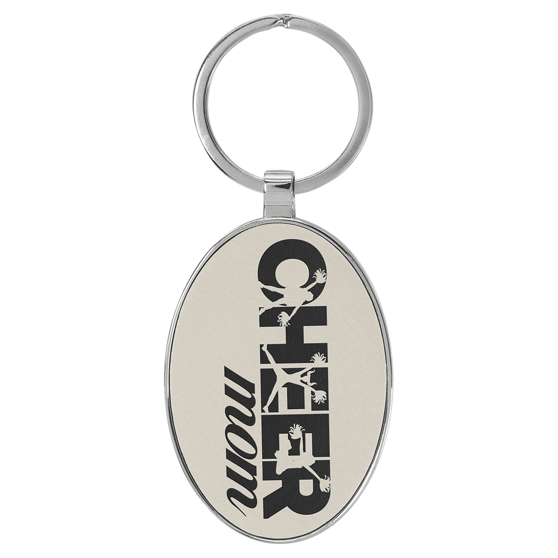 White/Black 3" x 1 3/4" Laserable Leatherette/Metal Oval Keychain