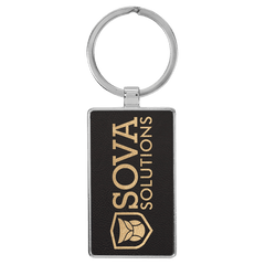 Black/Gold 2 3/4" x 1 1/4" Laserable Leatherette/Metal Rectangle Keychain