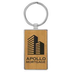 Bamboo 2 3/4" x 1 1/4" Laserable Leatherette/Metal Rectangle Keychain