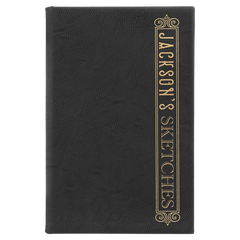 Black/Gold 5 1/4" x 8 1/4" Laserable Leatherette Sketch Book with Unlined Notepad