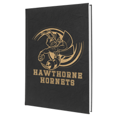 Black/Gold 7" x 9 3/4" Laserable Leatherette Sketch Book with Unlined Notepad