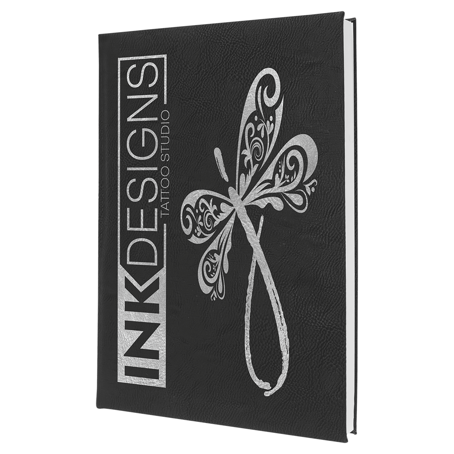 Black/Silver 7" x 9 3/4" Laserable Leatherette Sketch Book with Unlined Notepad