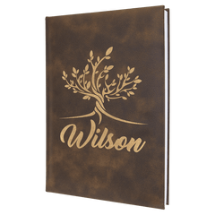 7" x 9 3/4" Rustic/Gold Laserable Leatherette Sketch Book with Unlined Note pad