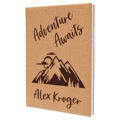 Cork 7" x 9 3/4" Laserable Leatherette Sketch Book with Unlined Notepad