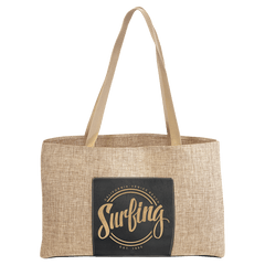 Black/Gold 19" x 12" Burlap Bag with 5" Laserable Leatherette Gusset