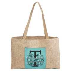 Teal 19" x 12" Burlap Bag with 5" Laserable Leatherette Gusset