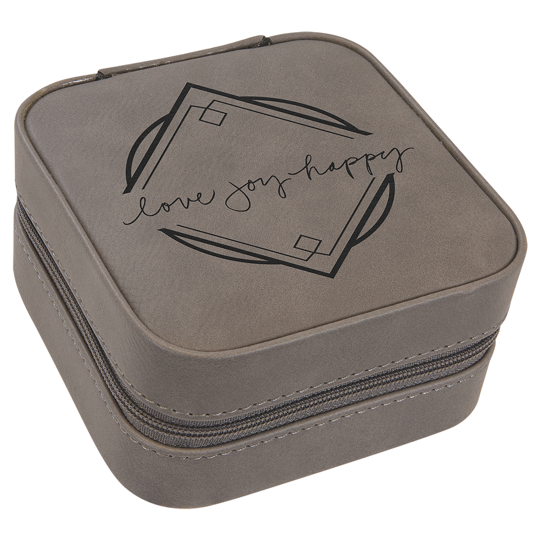 Gray 4" X 4" Laserable Leatherette Travel Jewelry Box with Tan Lining