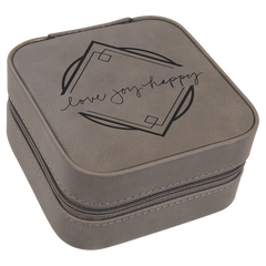 Gray 4" X 4" Laserable Leatherette Travel Jewelry Box with Tan Lining