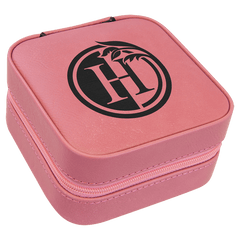 Pink 4" X 4" Laserable Leatherette Travel Jewelry Box with Tan Lining