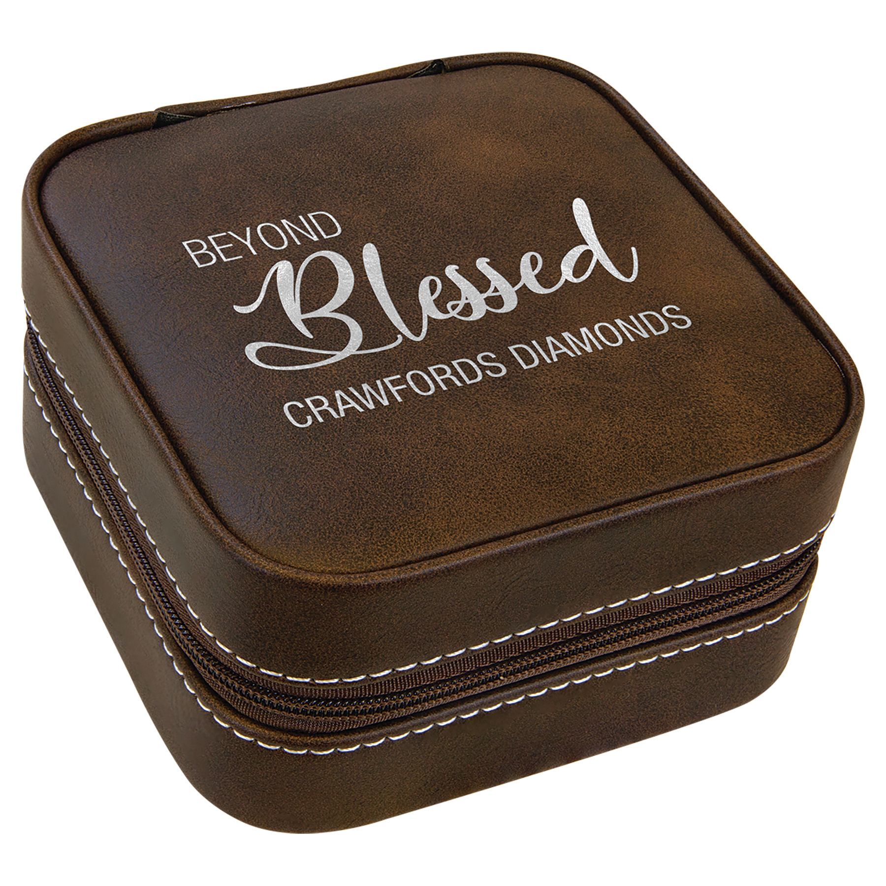 Rustic/Silver 4" X 4" Leatherette Travel Jewelry Box with Tan Lining