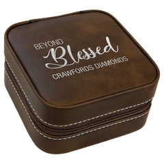 Rustic/Silver 4" X 4" Leatherette Travel Jewelry Box with Tan Lining