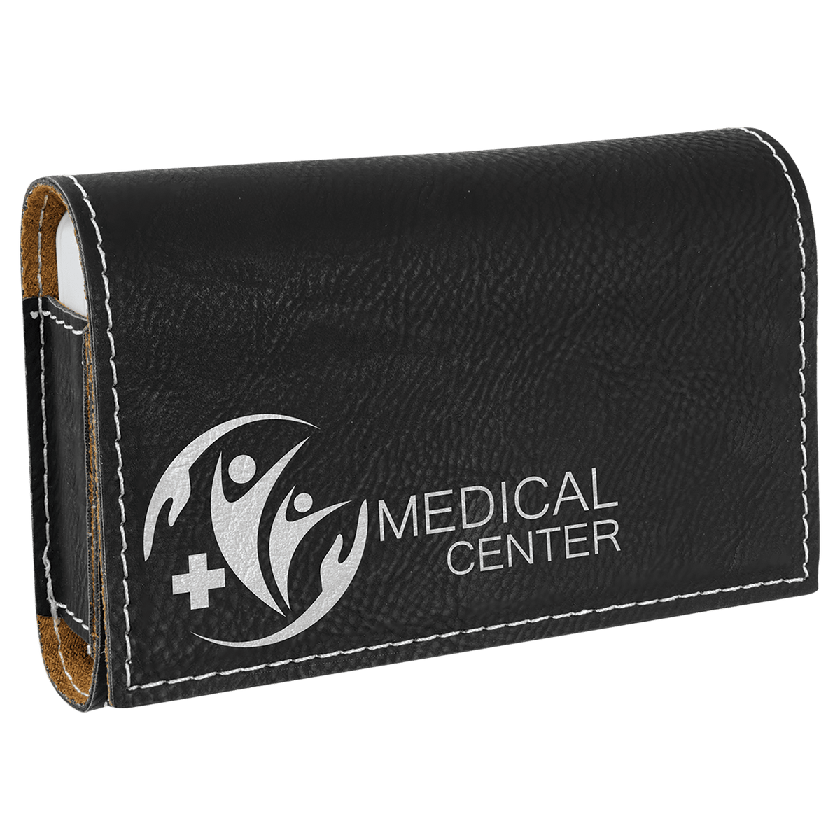 Black/Silver 4 3/4" x 3 1/8" Laserable Leatherette Pill Box