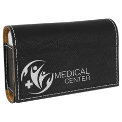 Black/Silver 4 3/4" x 3 1/8" Laserable Leatherette Pill Box