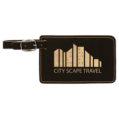 Black/Gold 4 1/4" x 2 3/4" Laserable Leatherette Luggage Tag