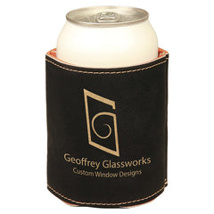 Black/Gold 3 3/4" Laserable Leatherette Beverage Holder