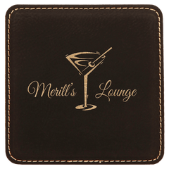 Black/Gold 4" x 4" Square Laserable Leatherette Coaster