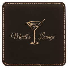 Black/Gold 4" x 4" Square Laserable Leatherette Coaster