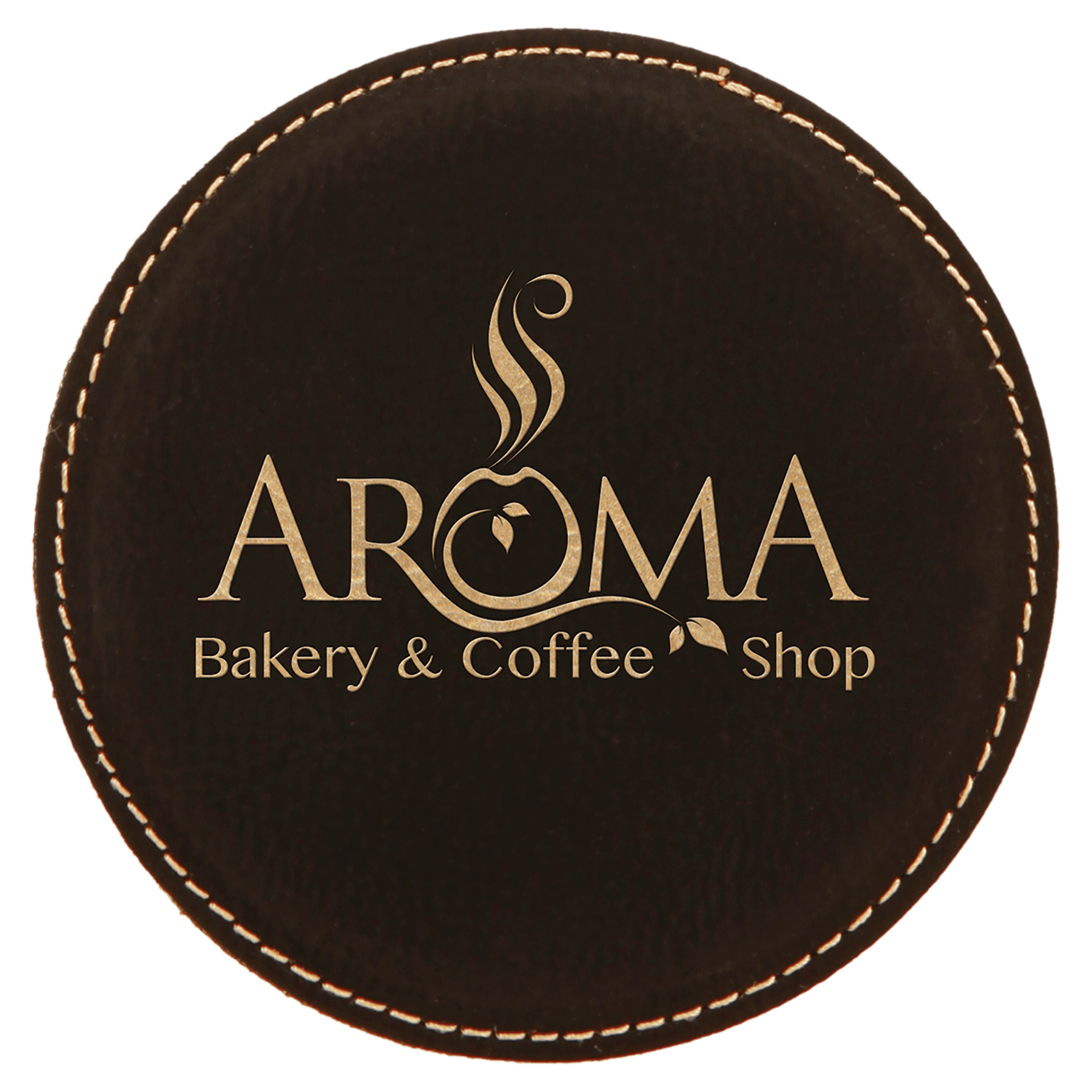 Black/Gold 4" Round Laserable Leatherette Coaster