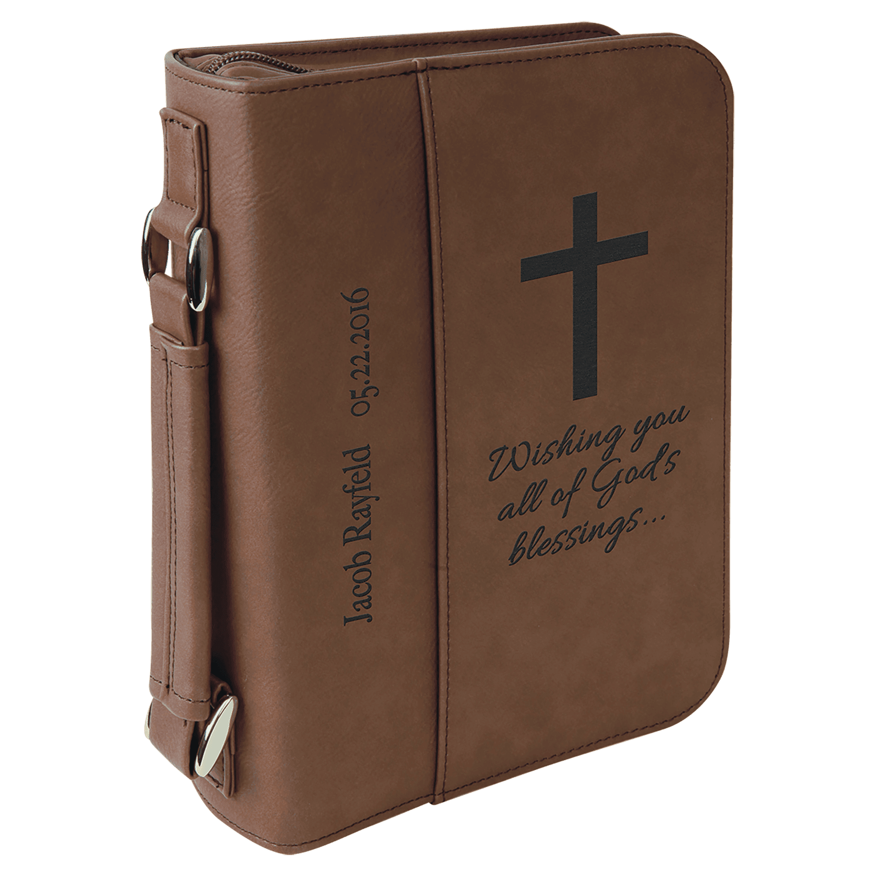 Dark Brown 6 3/4" x 9 1/4" Leatherette Book/Bible Cover with Handle & Zipper