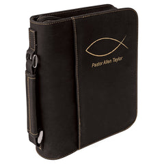 Black/Gold 7 1/2" x 10 3/4" Leatherette Book/Bible Cover with Handle & Zipper