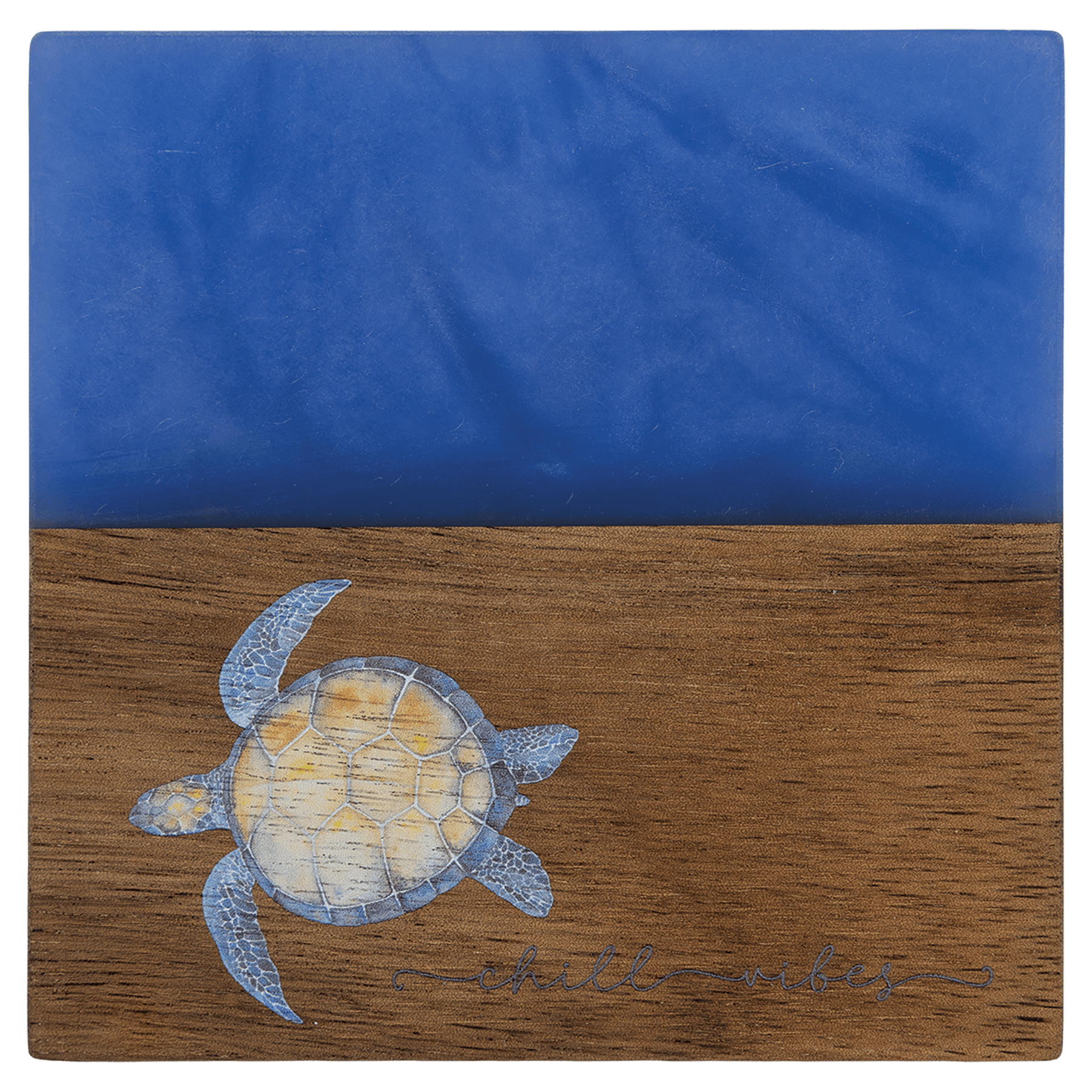 Custom Engraved 4" x 4" Acacia Wood & Blue Pearl Resin Square Coaster