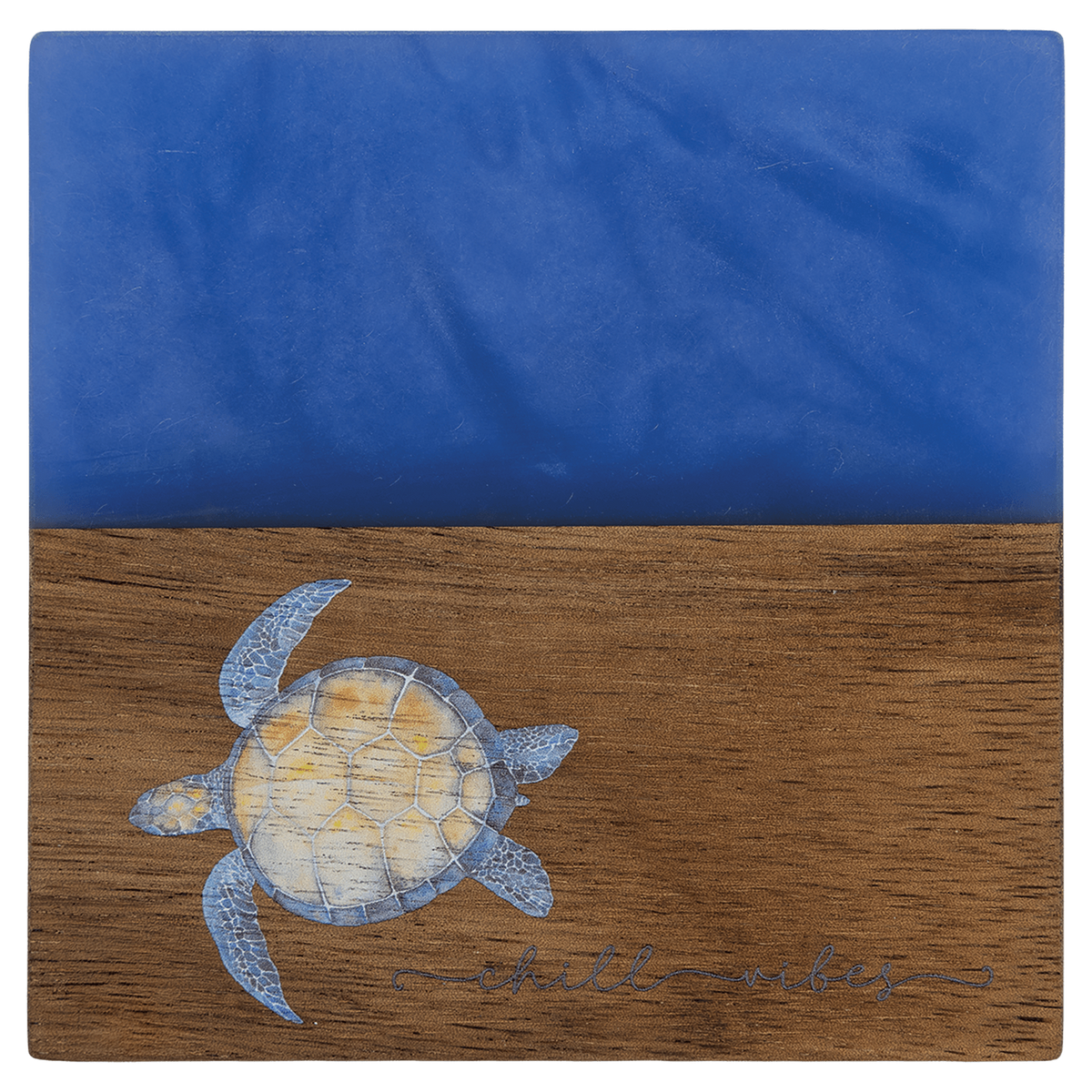 Custom Engraved 4" x 4" Acacia Wood & Blue Pearl Resin Square Coaster