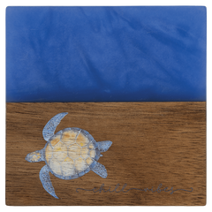 Custom Engraved 4" x 4" Acacia Wood & Blue Pearl Resin Square Coaster