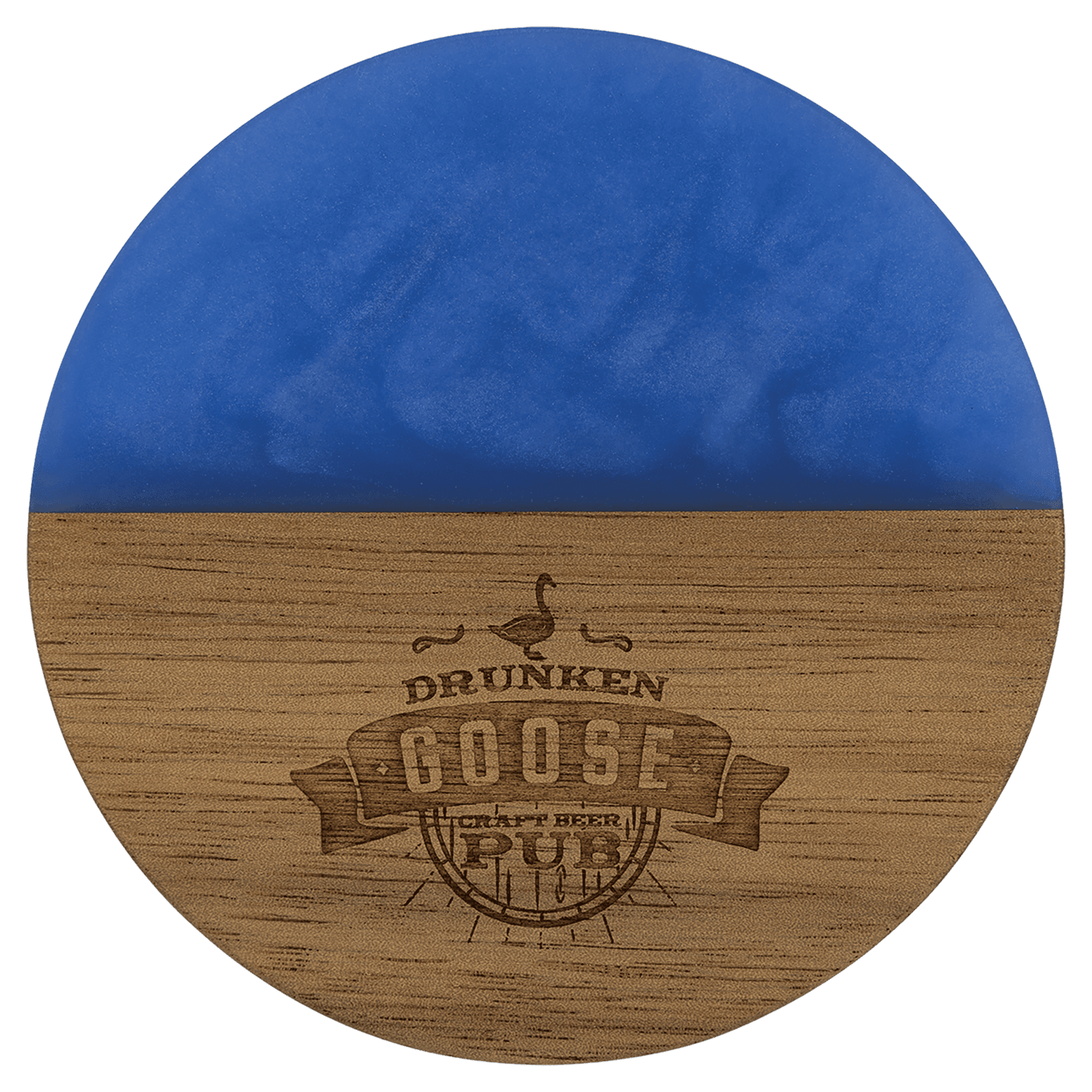 Custom Engraved 4" Acacia Wood & Blue Pearl Resin Round Coaster