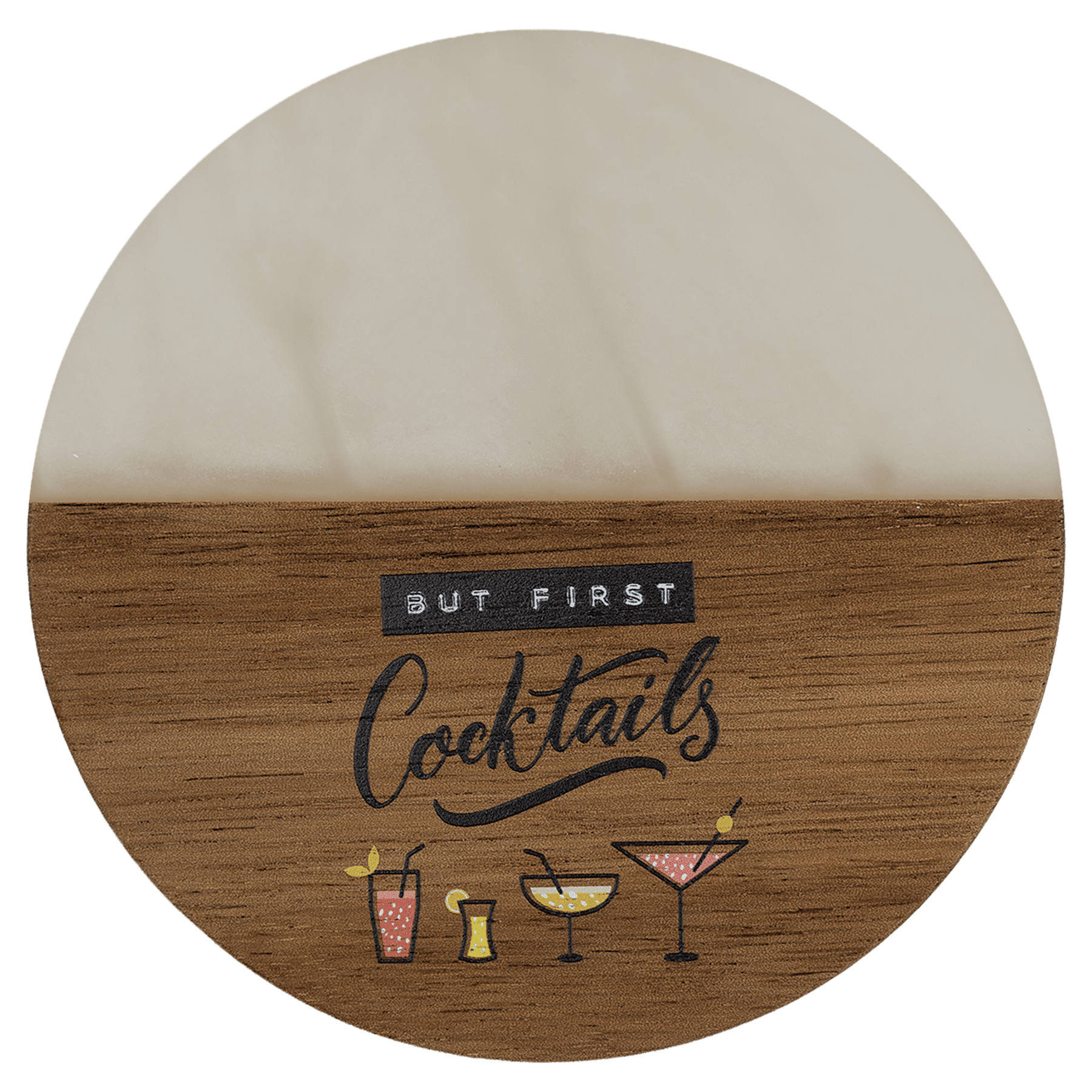 Custom Engraved 4" Acacia Wood White Pearl Resin Round Coaster