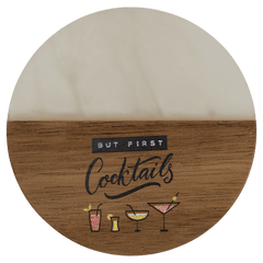 Custom Engraved 4" Acacia Wood White Pearl Resin Round Coaster