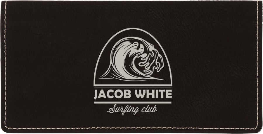 Black/Silver 6 3/4" x 3 1/2" Laserable Leatherette Checkbook Cover