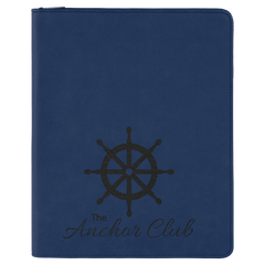 Blue/Black 9 1/2" x 12" with Zipper Laserable Leatherette Portfolio with Notepad