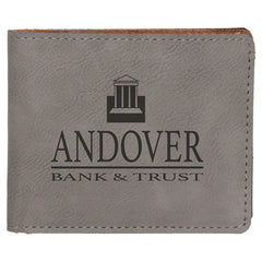 Gray 4 1/2" x 3 1/2" Laserable Leatherette Bifold Wallet