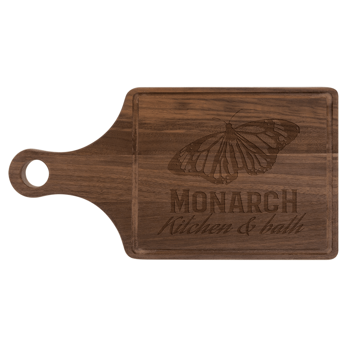 13 1/2" x 7" Walnut Cutting Board Paddle Shape with Drip Ring